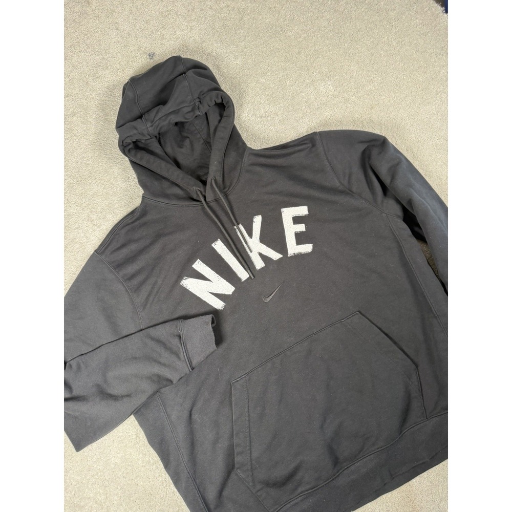 Nike Pullover Lg. Hoodie Embroided Center Swoosh Spellout Black NSW Terry cloth‎